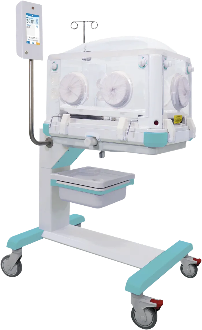 Incubadora Bhelius Eritrea con capelo acrílico y base rodable.